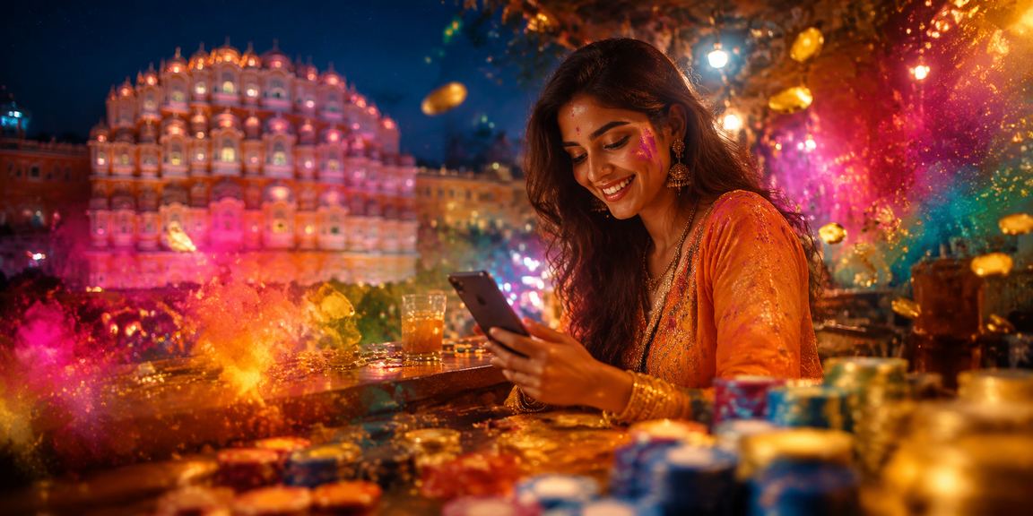 Colorful Holi festival scene in Jaipur, connecting Indian culture with online Teen Patti gaming